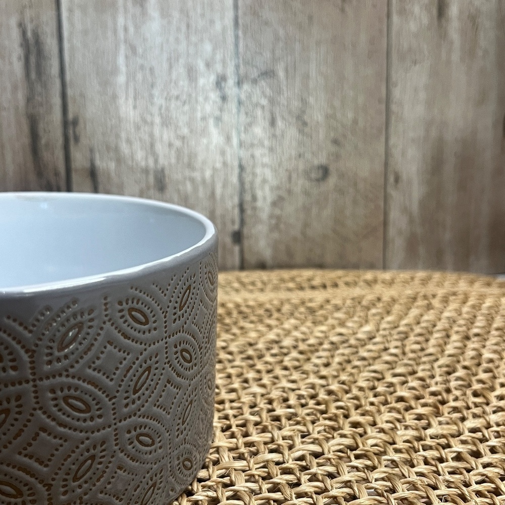 Gray Embossed Ceramic Storage Jar with Bamboo Lid | Modern Bathroom Kitchen Cani - Picture 2 of 6
